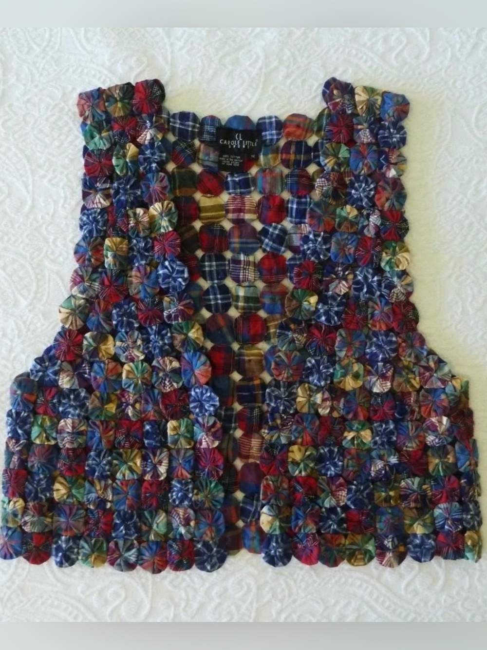 Vintage Carole Little Sport Yo Yo Quilt Patchwork Vest Boho Folk Art Size 8